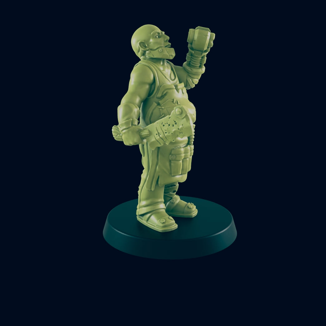 Wasteland Butcher | Cyberpunk Surgeon | Post Apocalypse Bad Guy Miniature Figure | Wasteland Warfare Cyber Punk Dystopian Future | 32mm Scale Model
