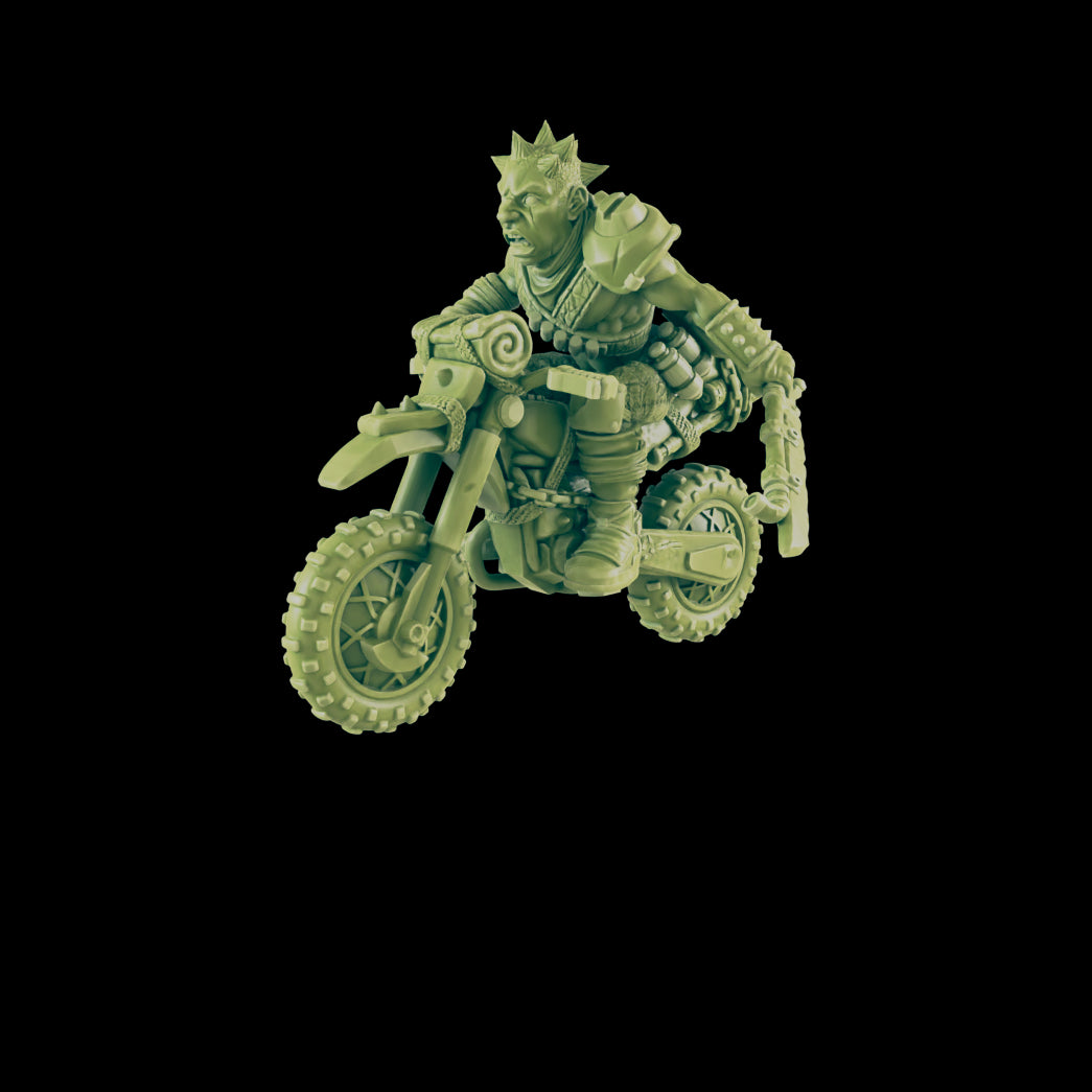 Wasteland Dirt Biker Punk | Post Apocalypse Bad Guy Miniature Figure | Wasteland Warfare Cyber Punk Dystopian Future | 32mm Scale Model