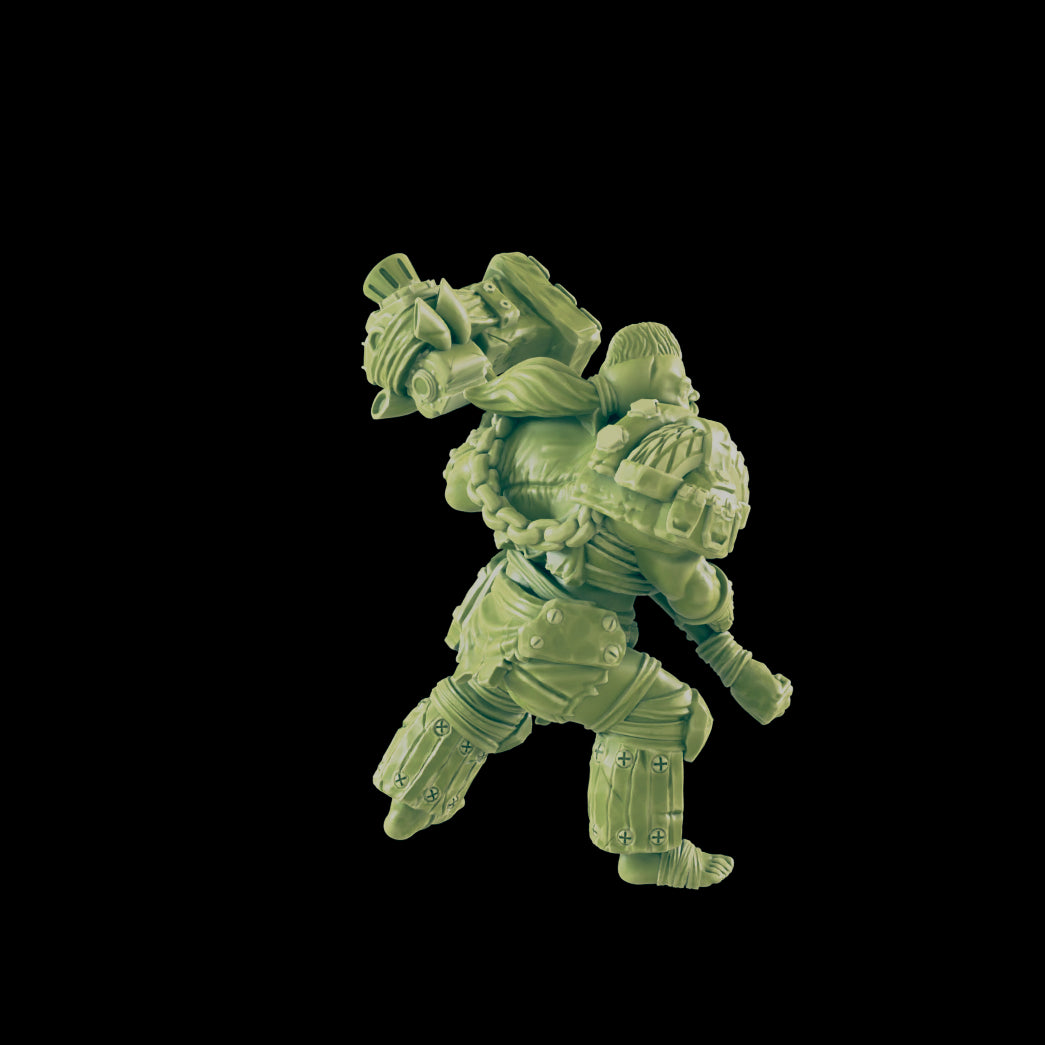 Wasteland Barbarian | Dwarf Hammer Beserker | Post Apocalypse Bad Guy Miniature Figure | Wasteland Warfare Cyber Punk Dystopian Future | 32mm Scale Model