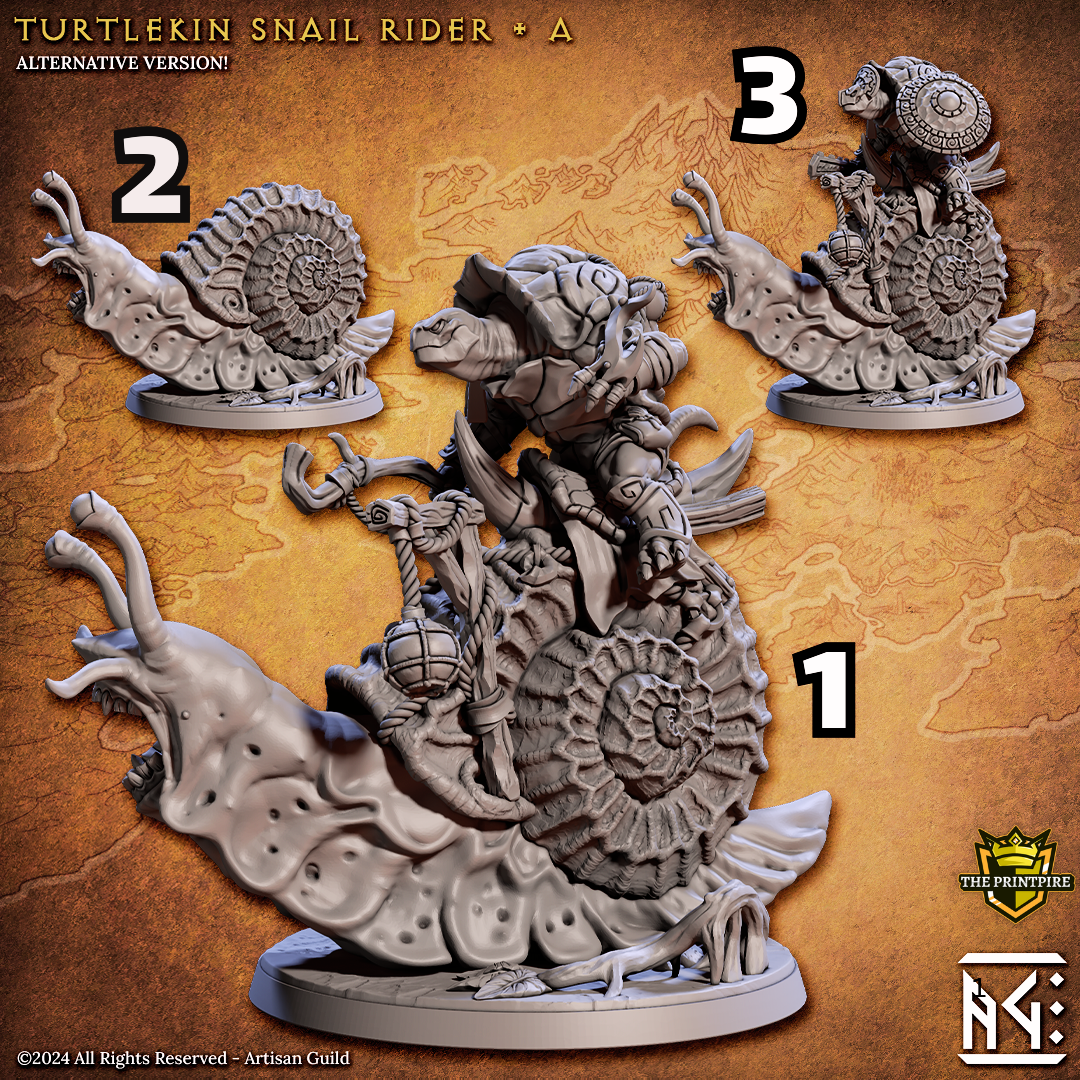 Turtlekin Tortle Snail Rider Design A | Enemy Character | Resin Mini Miniature Figure Scale Model | Dungeons & Dragons Pathfinder etc.