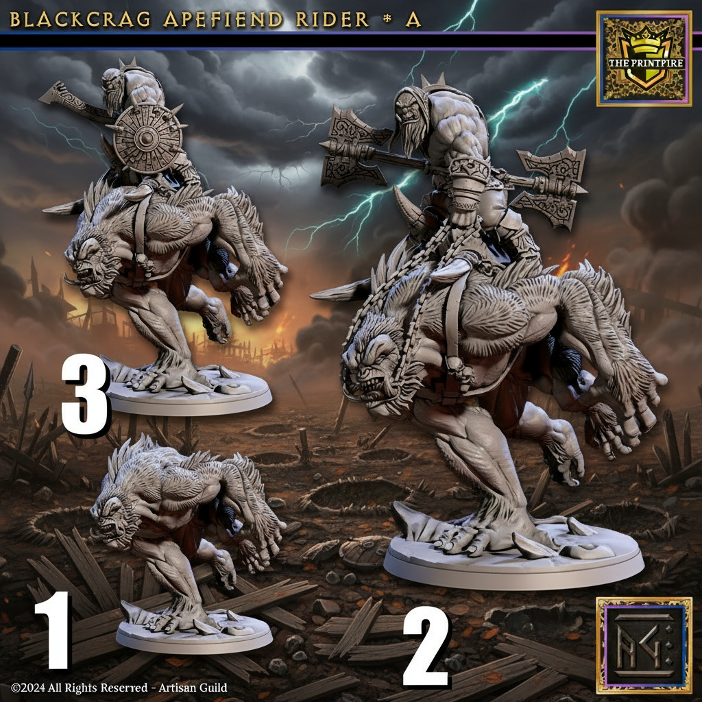 Blackcrag Orc, Mounted Apefiend Rider | Enemy Character | 3D Printed Resin Mini Miniature Figure Scale Model | Dungeons & Dragons Pathfinder etc.