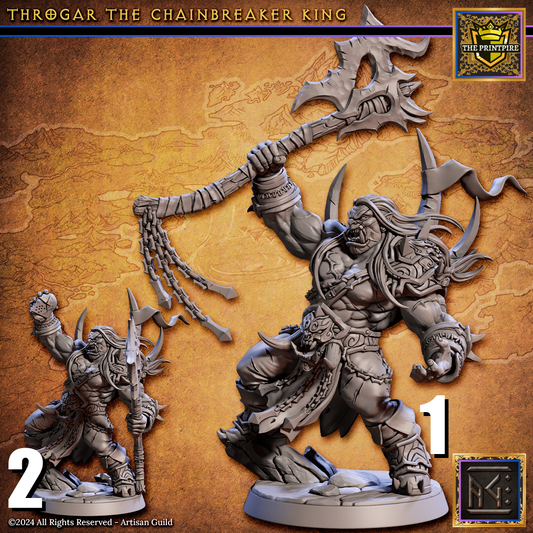 Throgar the Chainbreaker King, Blackcrag Orc Warrior | Fantasy Boss Enemy | Resin Mini Miniature Figure Scale Model | Dungeons & Dragons Pathfinder etc.