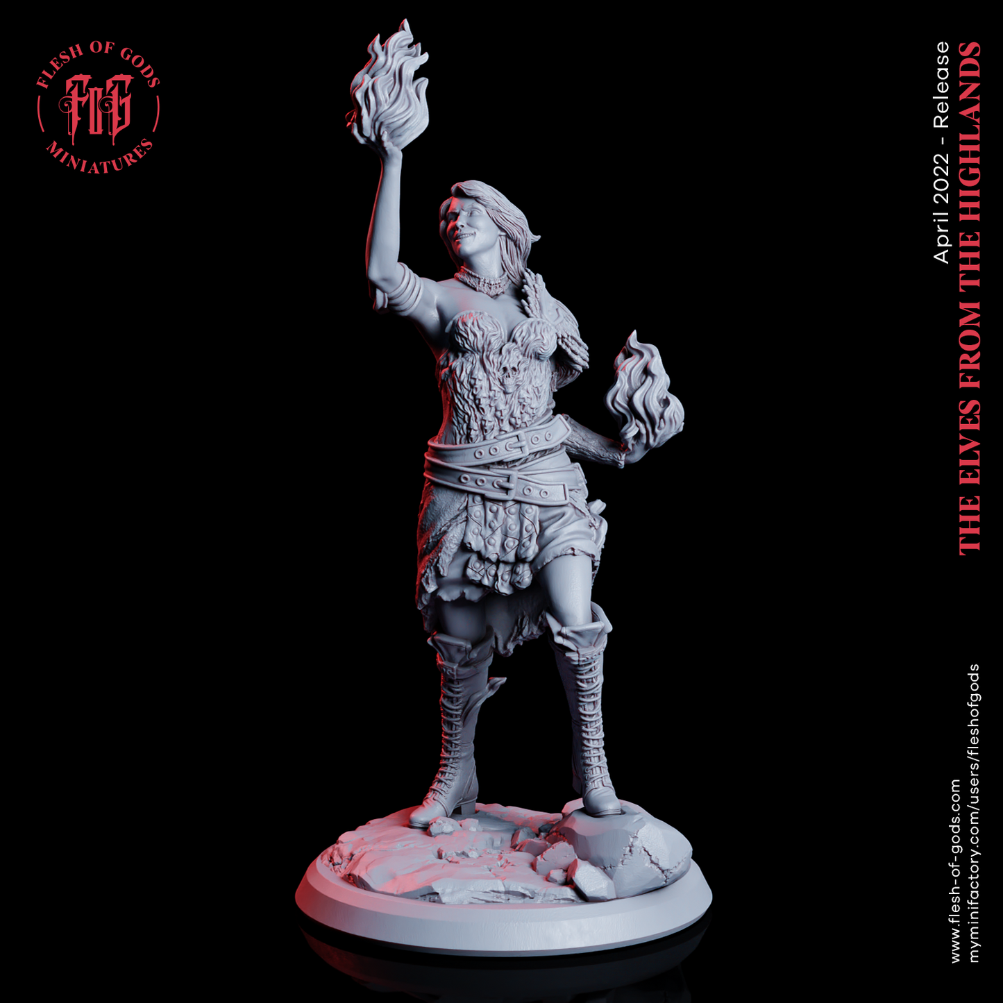 Highland Elf Villain Pyromancer Mini Miniature Figure Model RPG Fantasy Games Dungeons & Dragons Tabletop Gaming