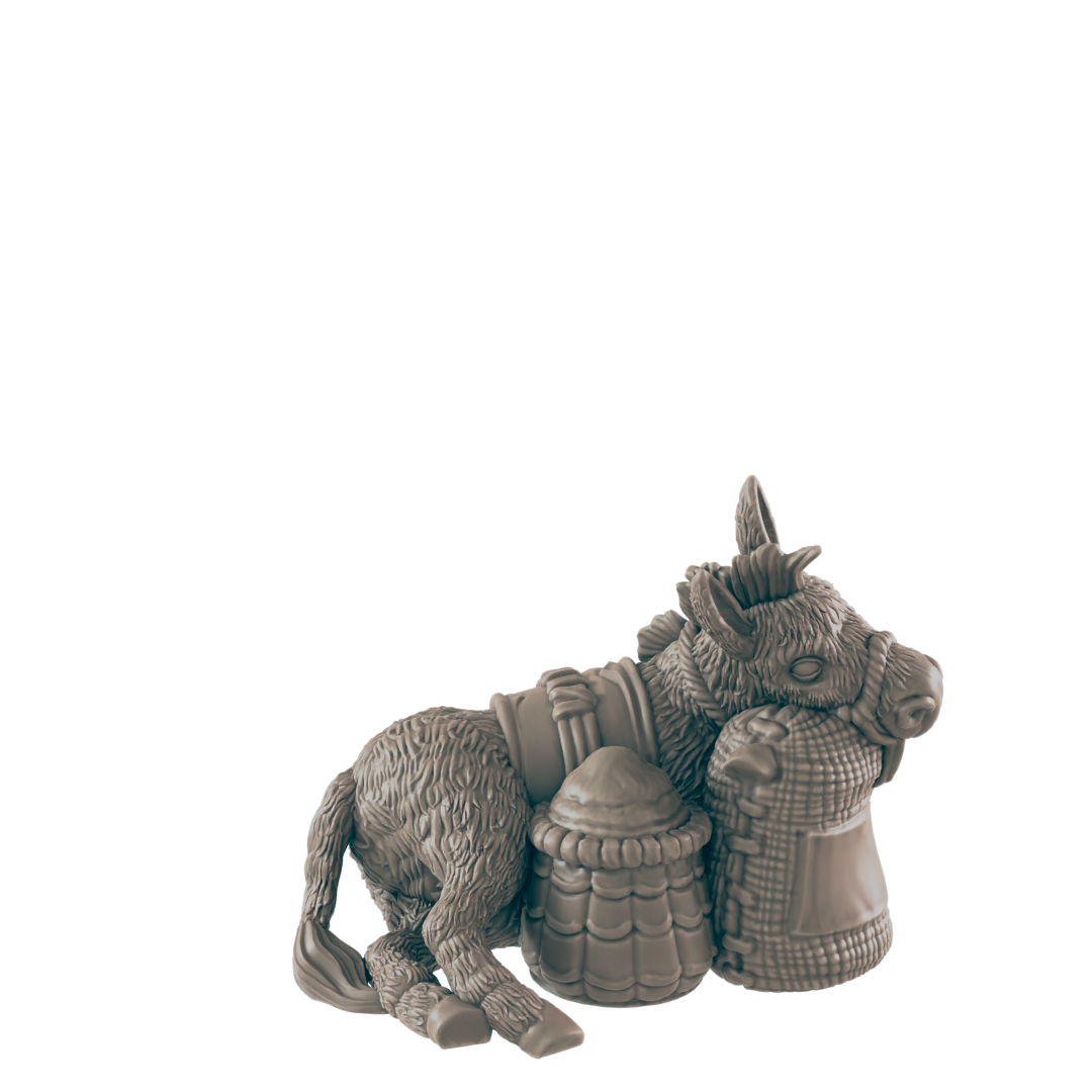 Resting Donkey Mini | Farm and Work Animal | Townsfolk NPC Figure | DnD Wargaming Mini | RPG Character | 32mm Scale Model | for Dungeons and Dragons, Pathfinder, etc.