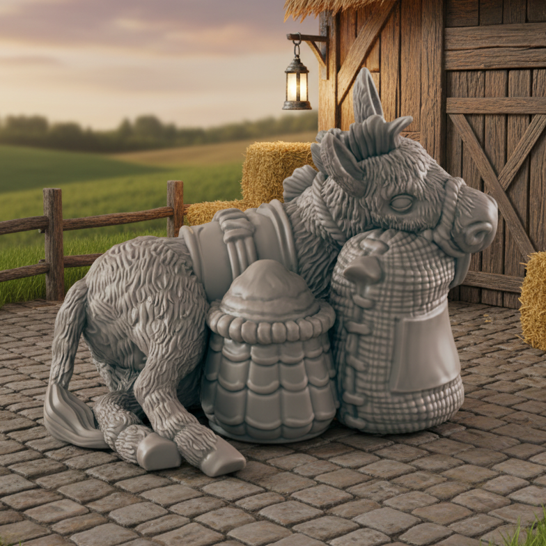 Resting Donkey Mini | Farm and Work Animal | Townsfolk NPC Figure | DnD Wargaming Mini | RPG Character | 32mm Scale Model | for Dungeons and Dragons, Pathfinder, etc.