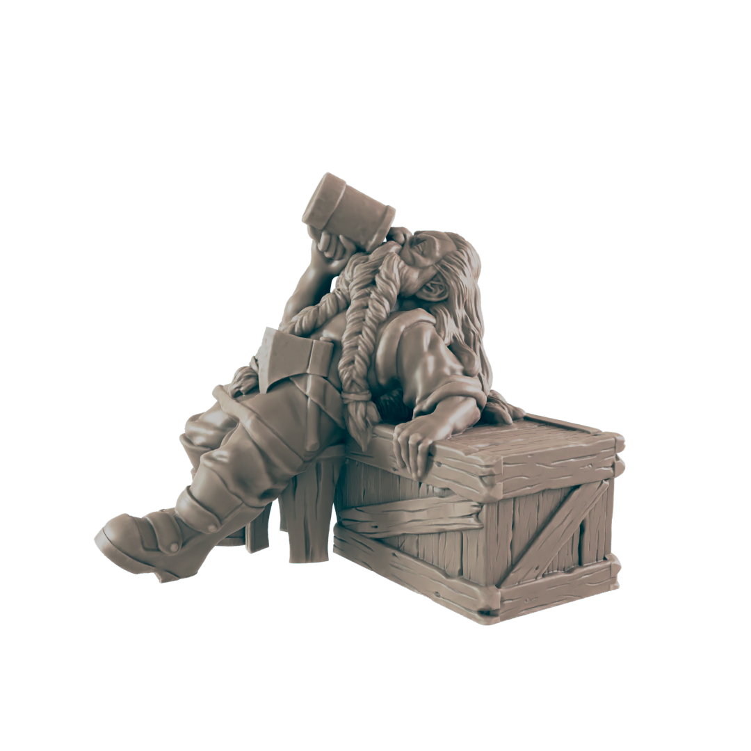 Dwarf Mini | Drunken Hungover Alcoholic | Dungeons and Dragons NPC Figure | Pathfinder DnD Wargaming RPG Character | 32mm Scale Model