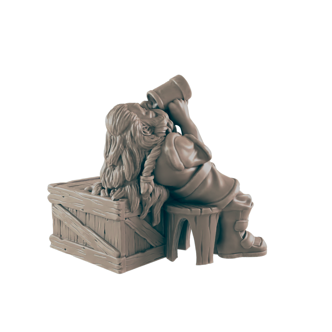 Dwarf Mini | Drunken Hungover Alcoholic | Dungeons and Dragons NPC Figure | Pathfinder DnD Wargaming RPG Character | 32mm Scale Model