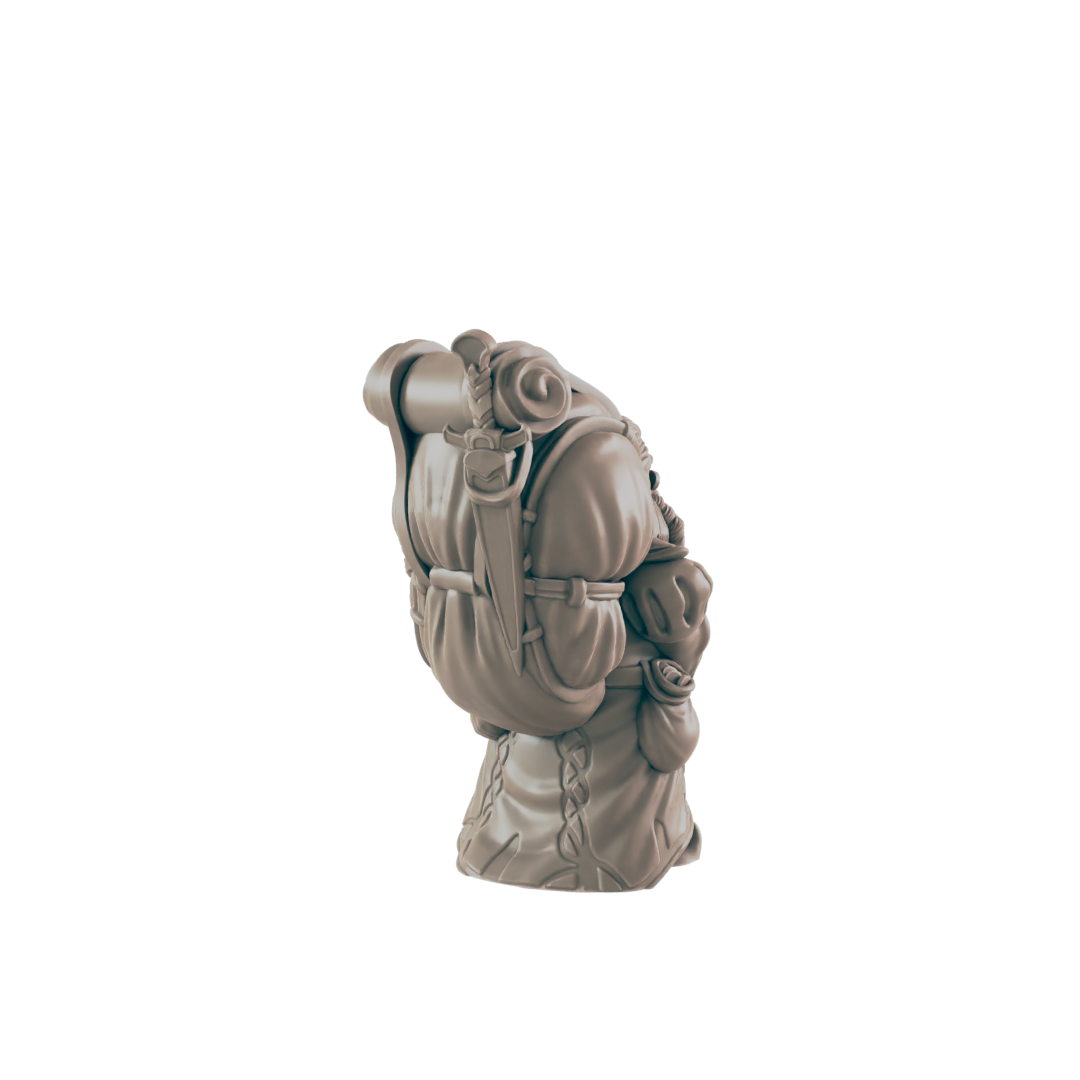 Dwarf Mini | Travelling Merchant | Male Townsfolk NPC Figure | DnD Wargaming Mini | RPG Character | 32mm Scale Model | for Dungeons and Dragons, Pathfinder, etc.