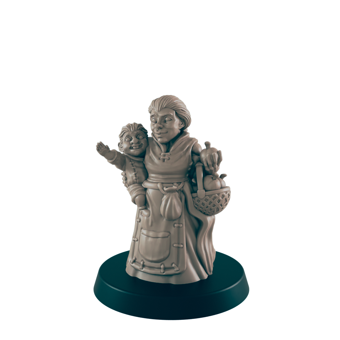 Dwarf Mini | Mother and Child | Female Townsfolk NPC Figure | DnD Wargaming Mini | RPG Character | 32mm Scale Model | for Dungeons and Dragons, Pathfinder, etc.