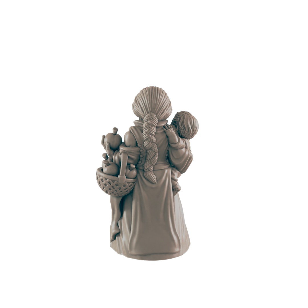 Dwarf Mini | Mother and Child | Female Townsfolk NPC Figure | DnD Wargaming Mini | RPG Character | 32mm Scale Model | for Dungeons and Dragons, Pathfinder, etc.