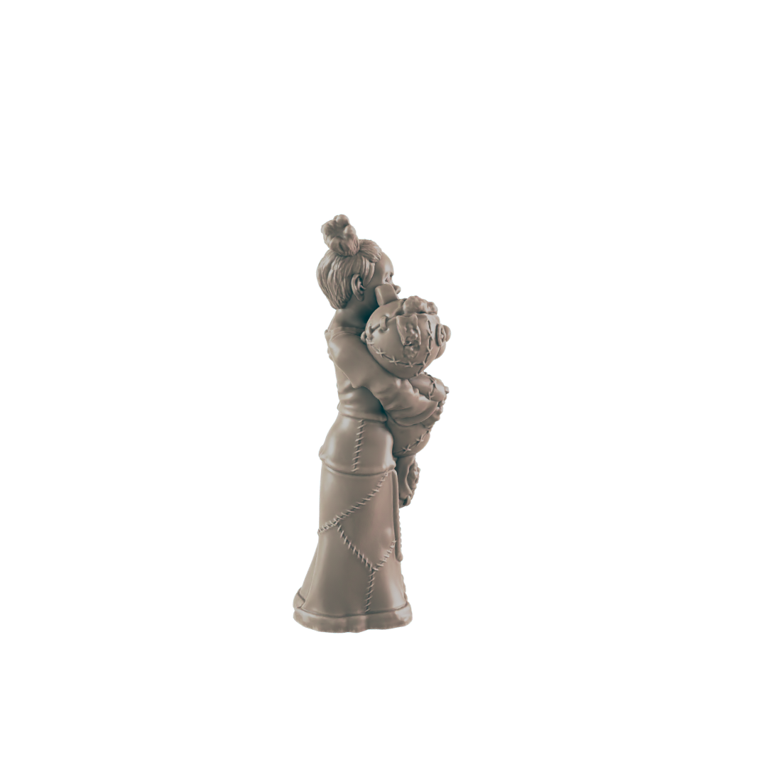Human Mischevious Girl Mini | Child w/ Toy | Kid Female Townsfolk NPC Figure | DnD Wargaming Mini | RPG Character | 32mm Scale Model | for Dungeons and Dragons, Pathfinder, etc.