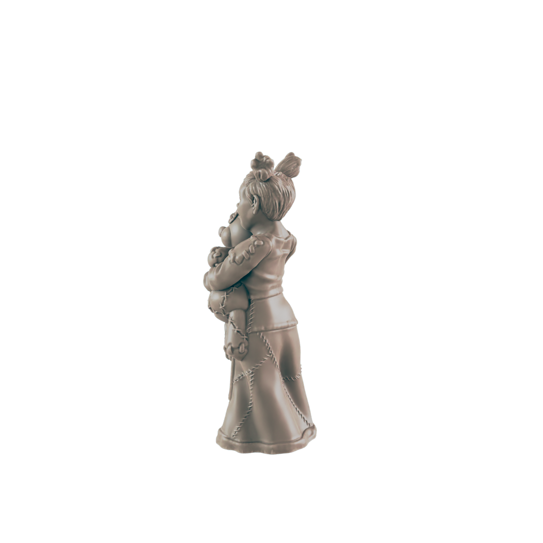 Human Mischevious Girl Mini | Child w/ Toy | Kid Female Townsfolk NPC Figure | DnD Wargaming Mini | RPG Character | 32mm Scale Model | for Dungeons and Dragons, Pathfinder, etc.