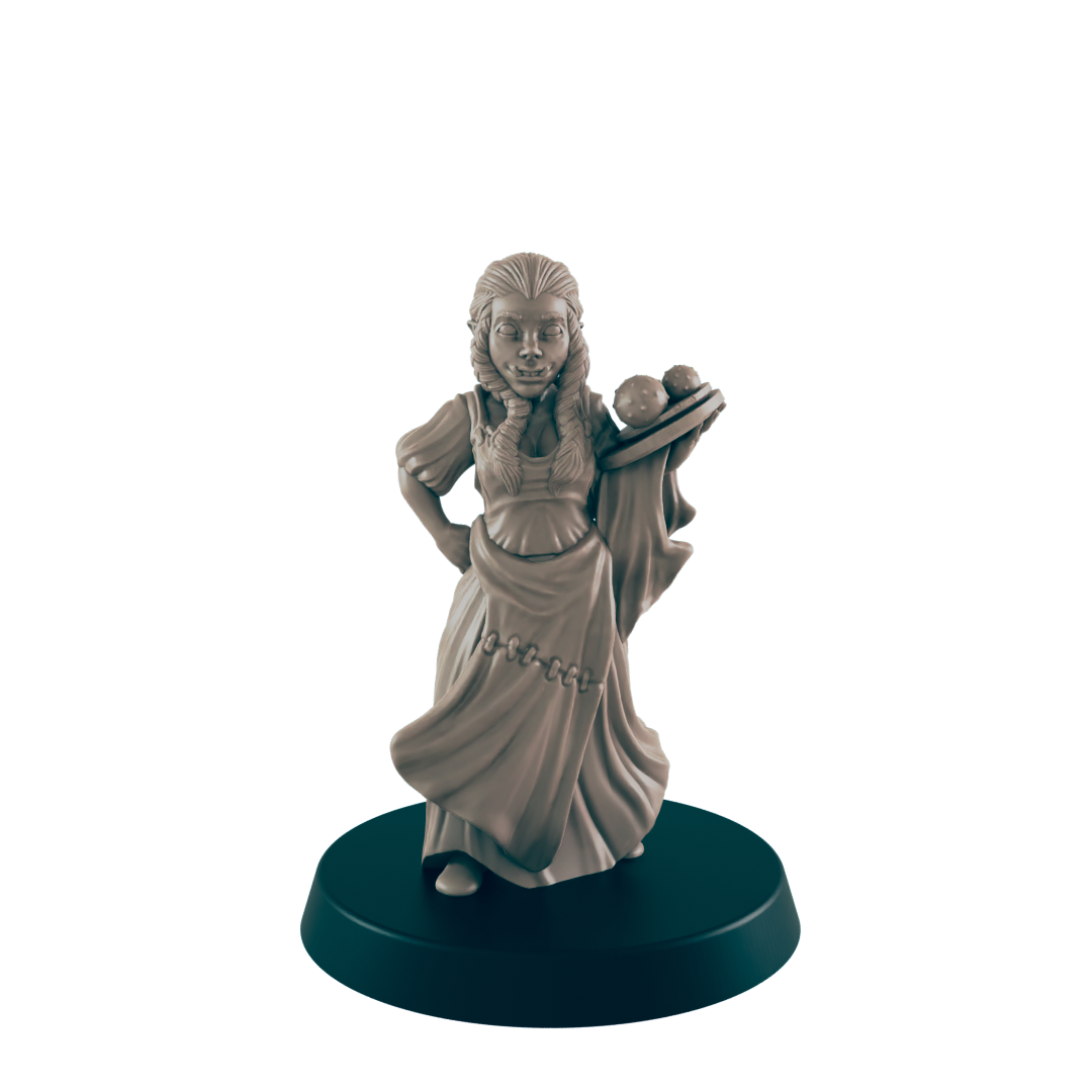 Half Orc Mini | Barmaid Waitress | Female Monster Townsfolk NPC Figure | DnD Wargaming Mini | RPG Character | 32mm Scale Model | for Dungeons and Dragons, Pathfinder, etc.
