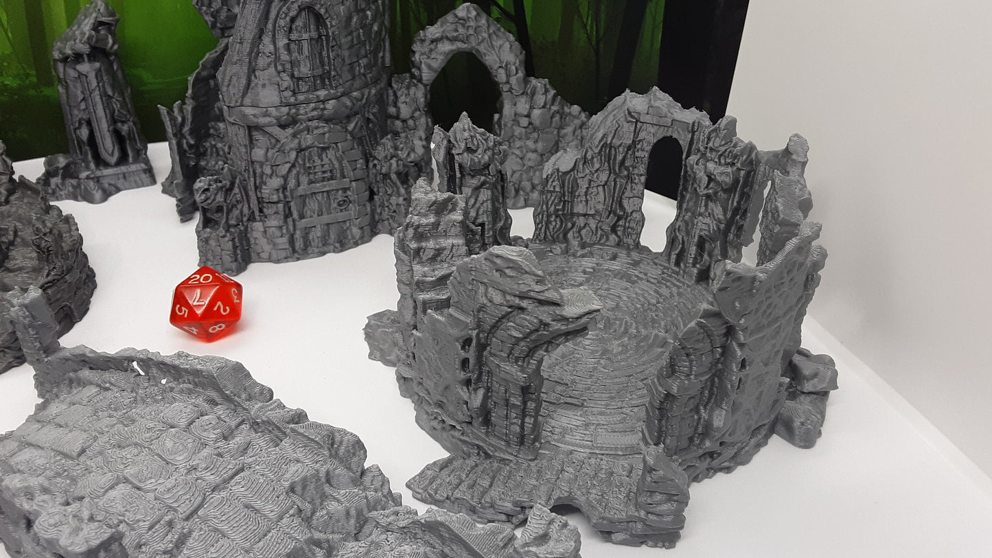 9 Piece Ruins Set Scatter Terrain Scenery 28mm Dungeons & Dragons 3D Printed Mini Miniature Model Tabletop War Gaming Wilds of Wintertide