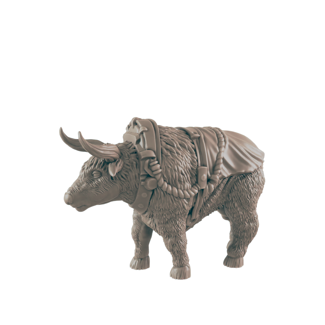 Harnessed Oxen Mini | Farm and Work Animal | Townsfolk NPC Figure | DnD Wargaming Mini | RPG Character | 32mm Scale Model | for Dungeons and Dragons, Pathfinder, etc.