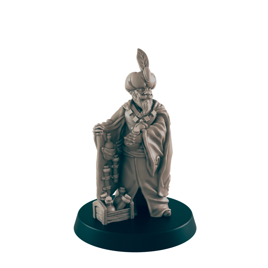Human Mini | Snake Oil Salesman / Alchemist | Male Townsfolk NPC Figure | DnD Wargaming Mini | RPG Character | 32mm Scale Model | for Dungeons and Dragons, Pathfinder, etc.