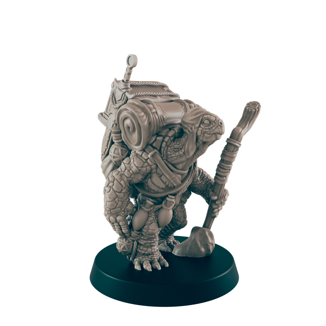Turtlefolk Mini | Traveliing Merchant | Male Townsfolk NPC Figure | DnD Wargaming Mini | RPG Character | 32mm Scale Model | for Dungeons and Dragons, Pathfinder, etc.
