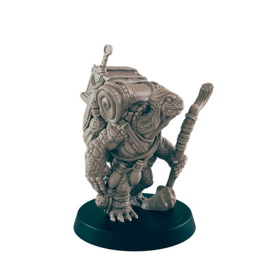 Turtlefolk Mini | Traveliing Merchant | Male Townsfolk NPC Figure | DnD Wargaming Mini | RPG Character | 32mm Scale Model | for Dungeons and Dragons, Pathfinder, etc.
