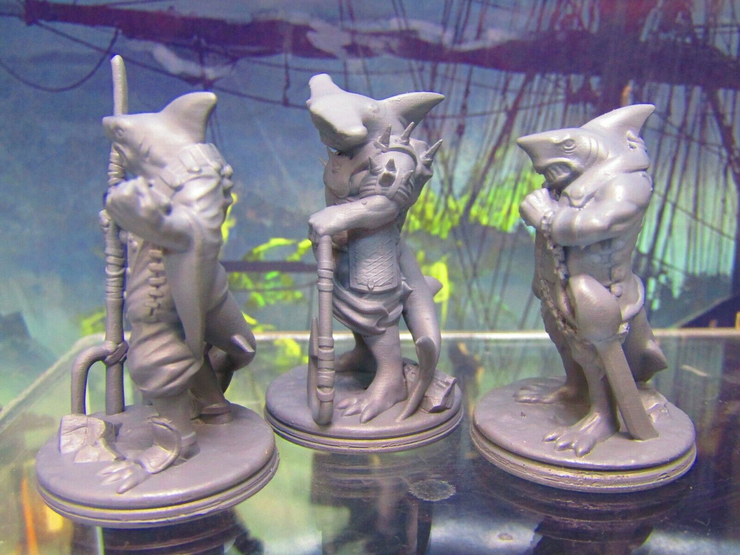 3pc Sharkman Pirate Wartribe Party Mini Miniature Figure 3D Printed Model 28/32m