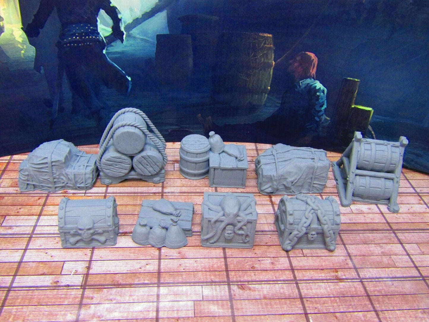 9p Ship Boat Shipping Cargo & Treasure Chests Loot Scenery Scatter Terrain Props