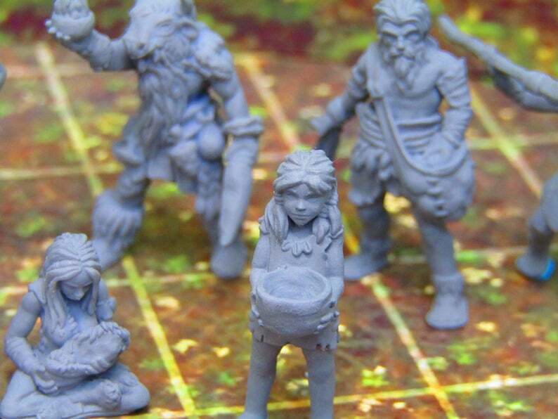 11pc Prehistoric Villager Tribe Set Mini Miniature 3D Printed Figure Model
