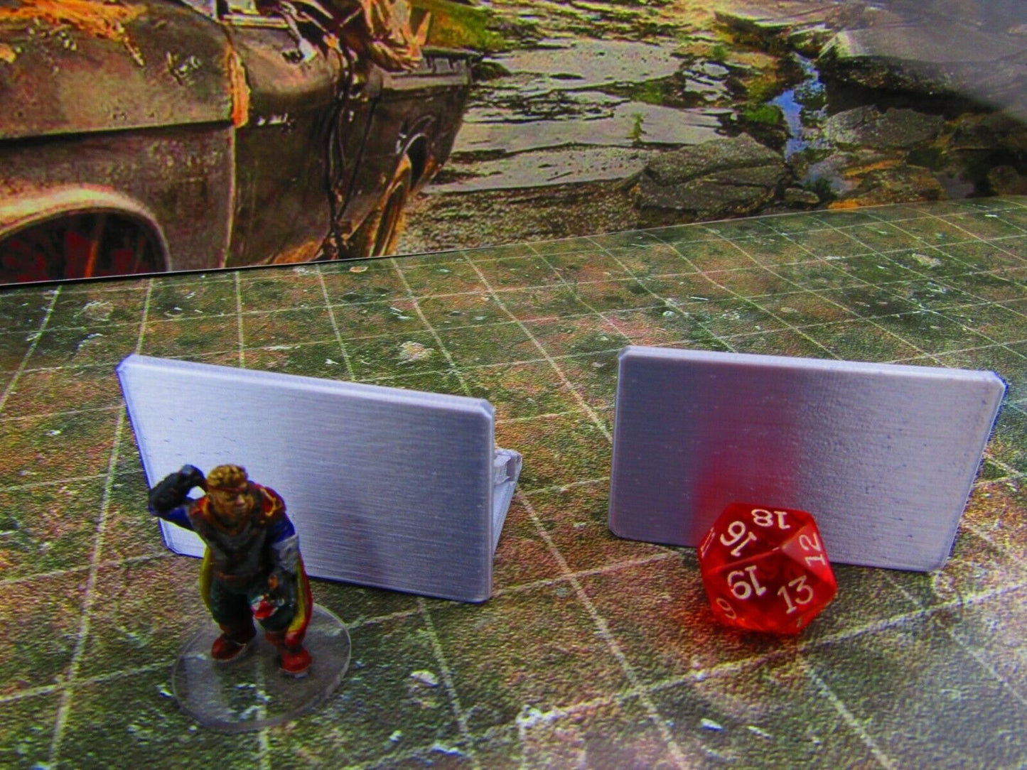 2pc Metal Barrier / Shield Wide Scatter Terrain Scenery Wasteland Apocalypse