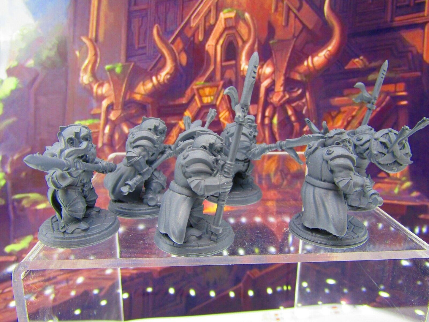 6pc Dwarf Spearmen Fighters Soldiers Mini Miniature Figure 3D Printed Model DnD