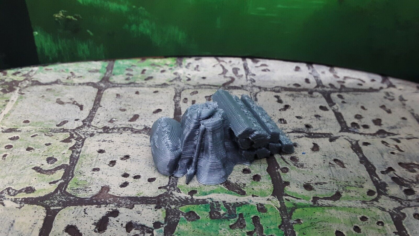 Adventurer's Camp w/ Tents, Campfire Scatter Terrain Dungeons & Dragons 28mm