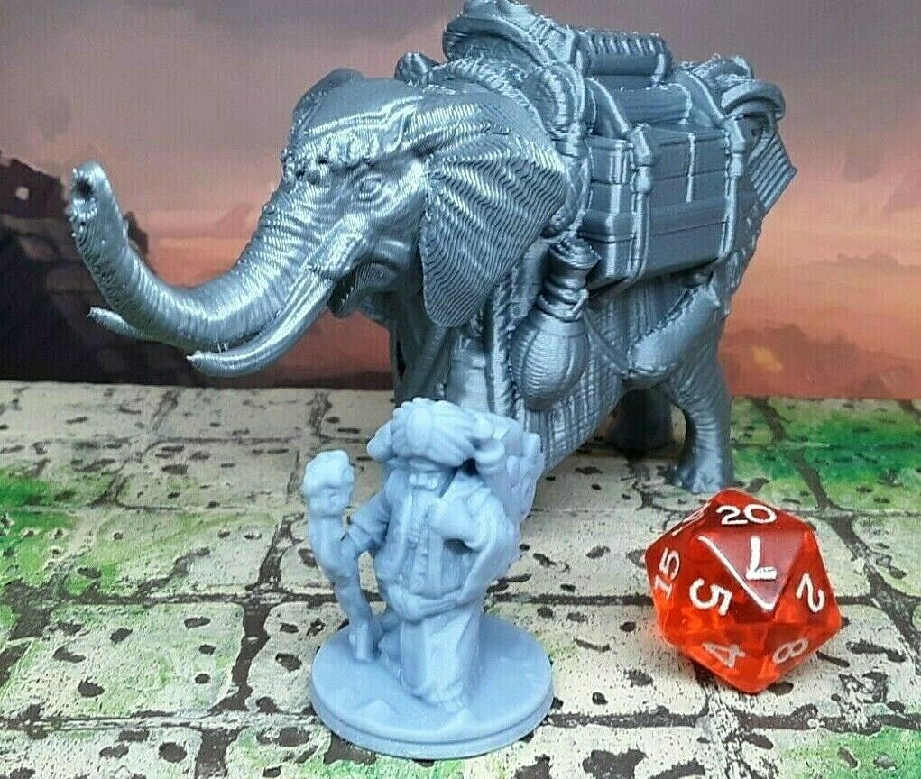 2 Piece Travelling Merchant w/ Pack Elephant Mini Miniature Figure 28-32mm D&D