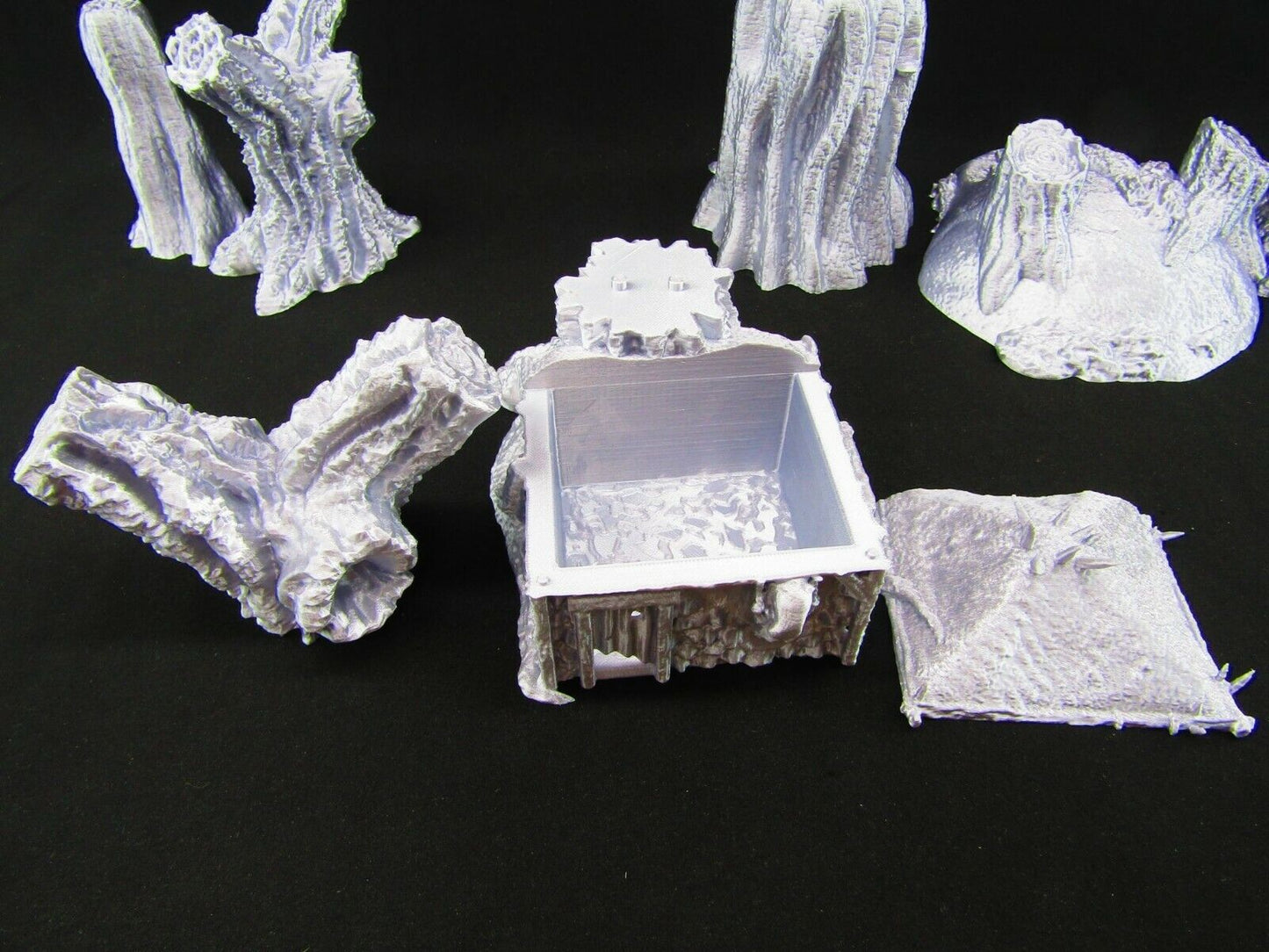 Dark Forest Woods w/ Burrow and House Scatter Terrain Scenery 3D Printed Mini