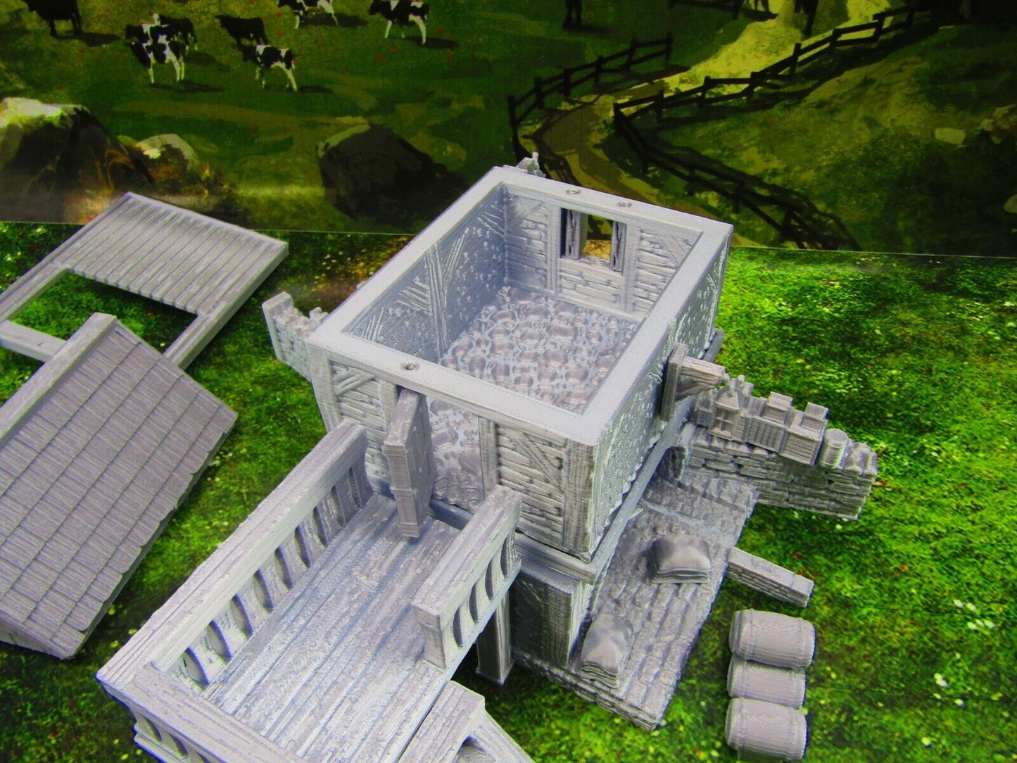 2 Floor Large River Grist Mill Grainery Scatter Terrain Scenery 3D Printed Model
