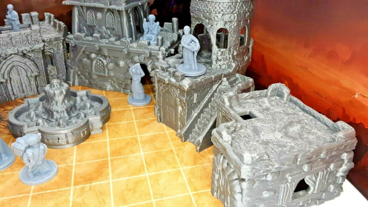 23 Piece Desert Village Set W/ Buildings and Villagers Minis Scenery Terrain D&D