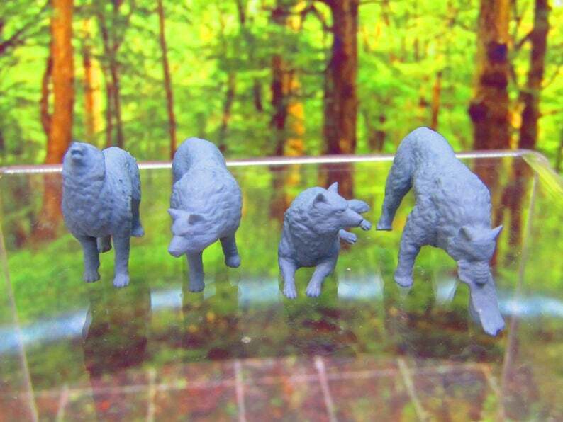4pc Wolfpack / Wild Dogs Mongrels Set Mini Miniature 3D Printed Figure Model