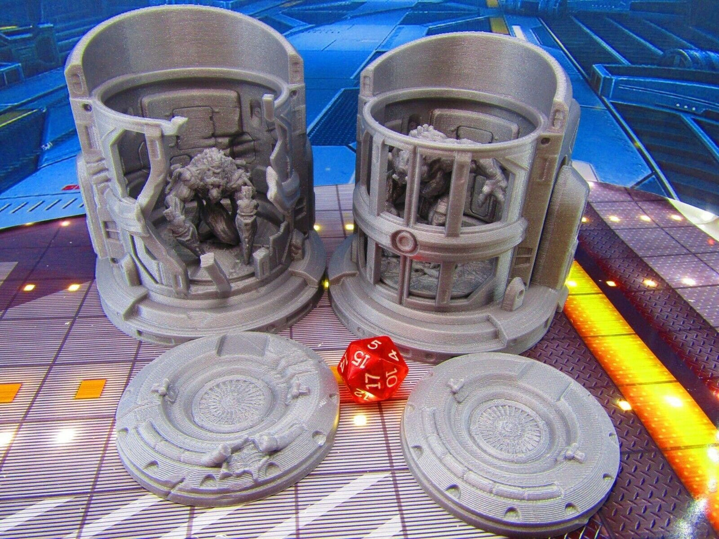 Containment Holding Chambers Cell Damaged Pair W/ Space Monsters Aliens Set