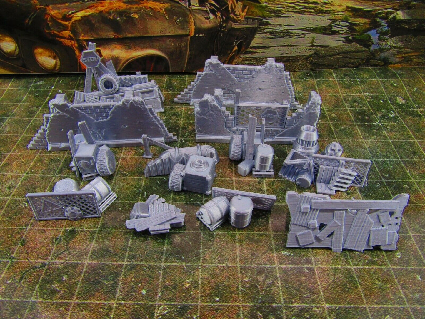 12pc Junk Barricades & Rubble Settlement Set Scatter Terrain Scenery Wasteland