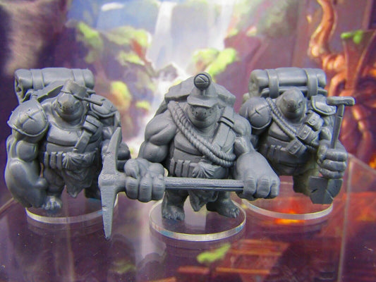 3pc Tortle Miner Set Turtle Man Race Mini Miniature Figure 3D Printed Model