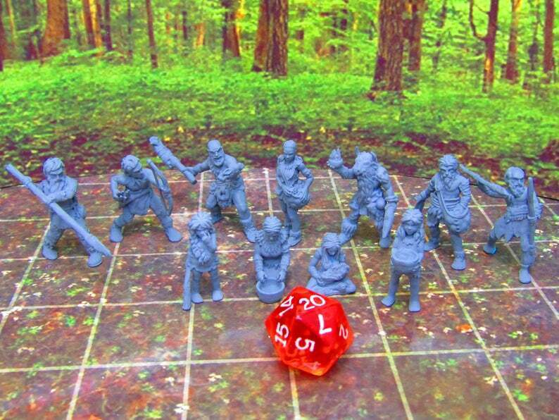 11pc Prehistoric Villager Tribe Set Mini Miniature 3D Printed Figure Model
