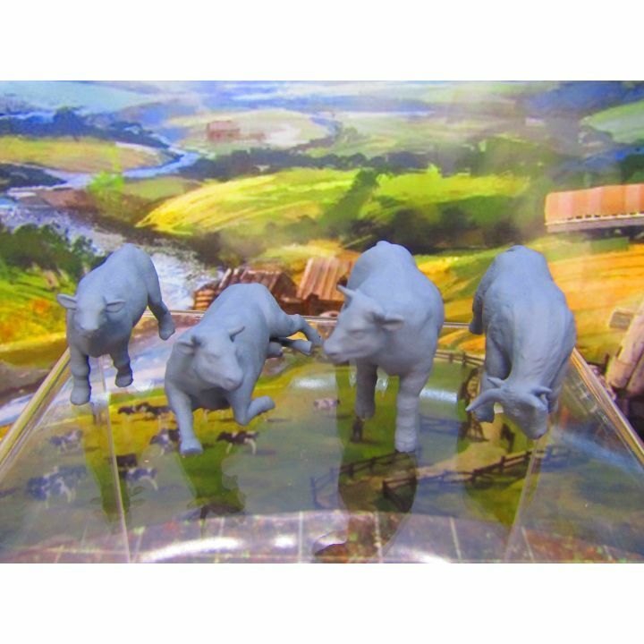 4pc Cows Cattle Farm Animals LIvestock Mini Miniature 3D Printed Figure Model