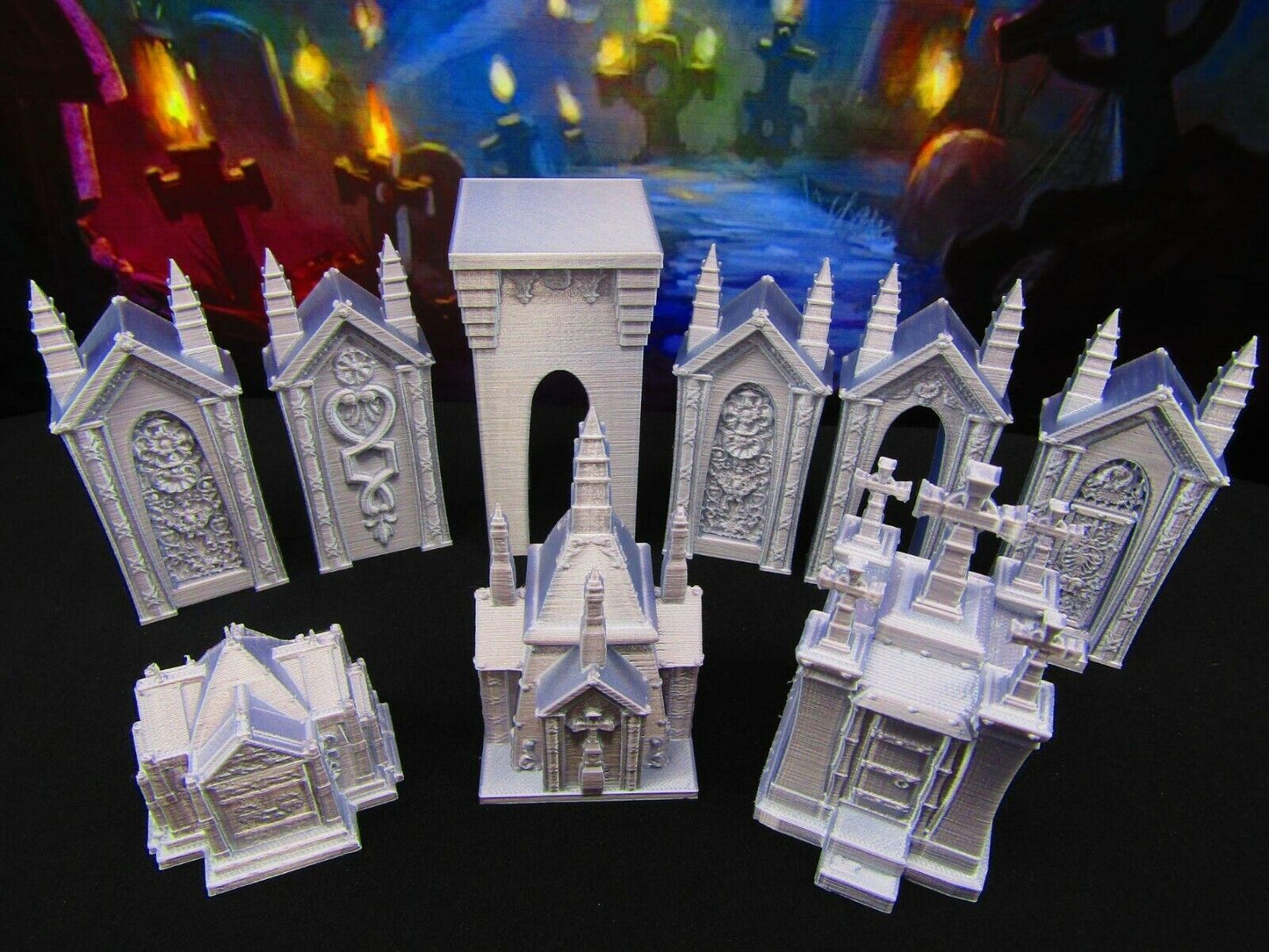 3 Mausoleum Tomb 9pc Grave Set for Graveyard / Cemetery Scatter Terrain Scenery