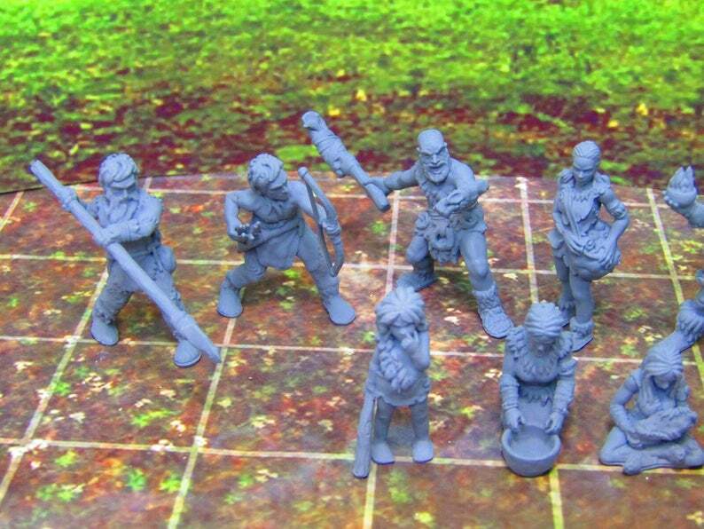 11pc Prehistoric Villager Tribe Set Mini Miniature 3D Printed Figure Model