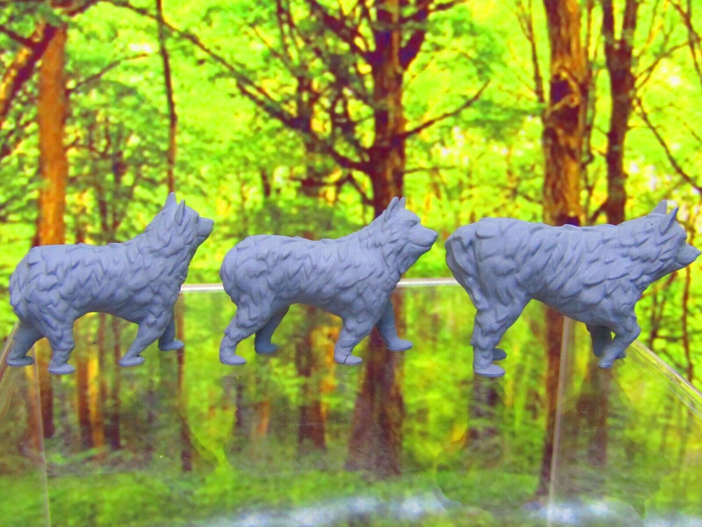 3 Piece Wild Dogs / Wolf Pack Set Mini Miniature 3D Printed Figure Model 28/32mm