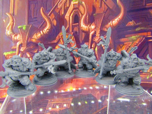 6pc Dwarf Spearmen Fighters Soldiers Mini Miniature Figure 3D Printed Model DnD