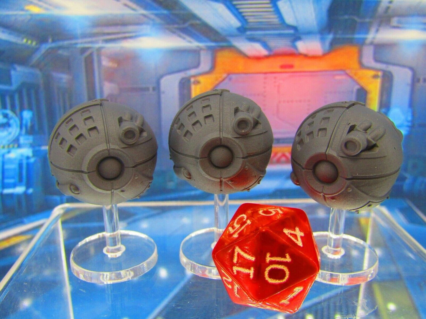 3 Sphere Robot Drones w/ Flight Stands Mini Miniature 3D Printed Figure Model