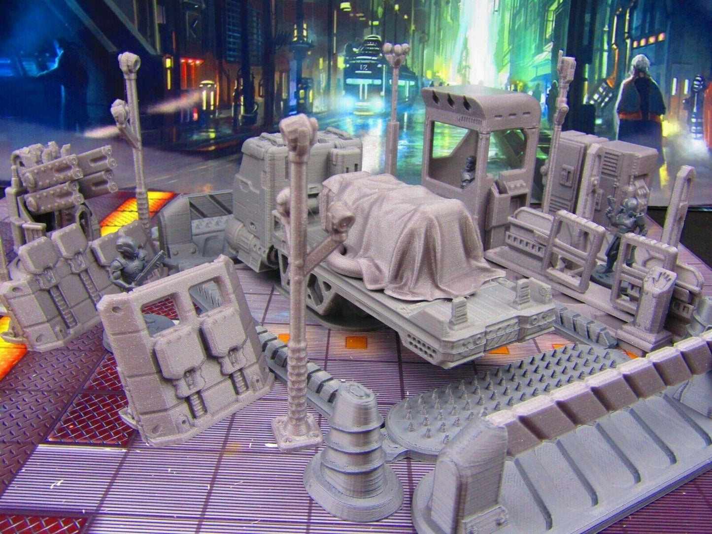 40pc Security Military Checkpoint Gate w/ Truck, Cargo & Minis Scenery SciFi