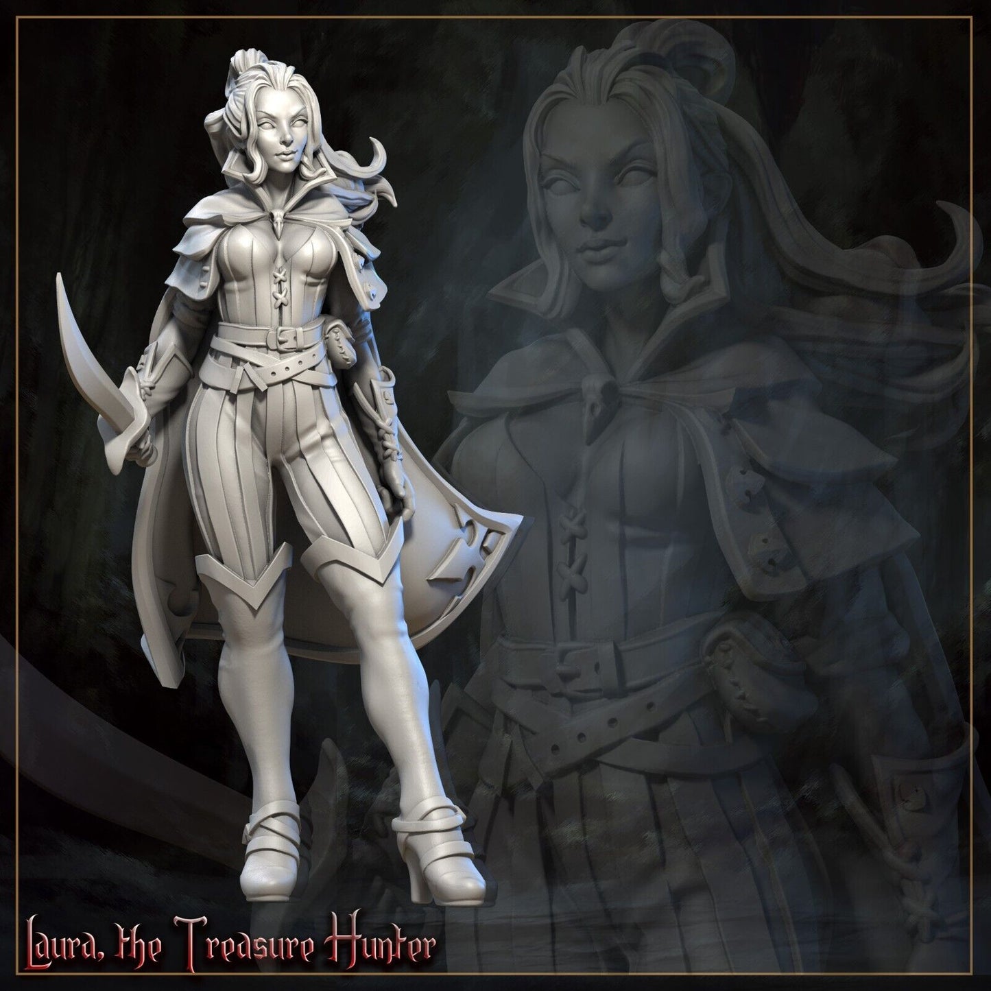 Laura Treasure Hunter & Chest Mini Miniature Model RPG Tabletop Gaming D&D
