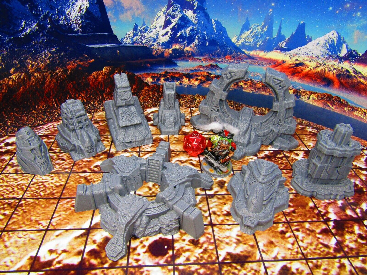 8 pc Ancient Runic Artifact Ruins Miniature Scatter Terrain Scenery 3D Printed