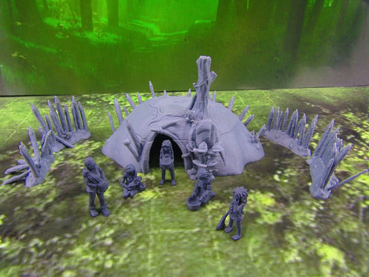Prehistoric Cave & Wall Sections W/ 5pc Caveman Women & Children Set