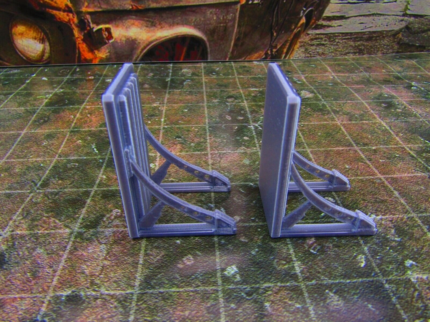 2pc Metal Barrier / Shield Tall Scatter Terrain Scenery Wasteland Apocalypse