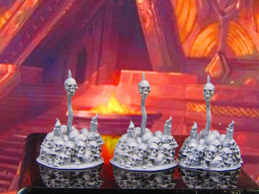 3pc Skull Pile w/ Pike & Candles Scatter Terrain Scenery Mini Miniature Model