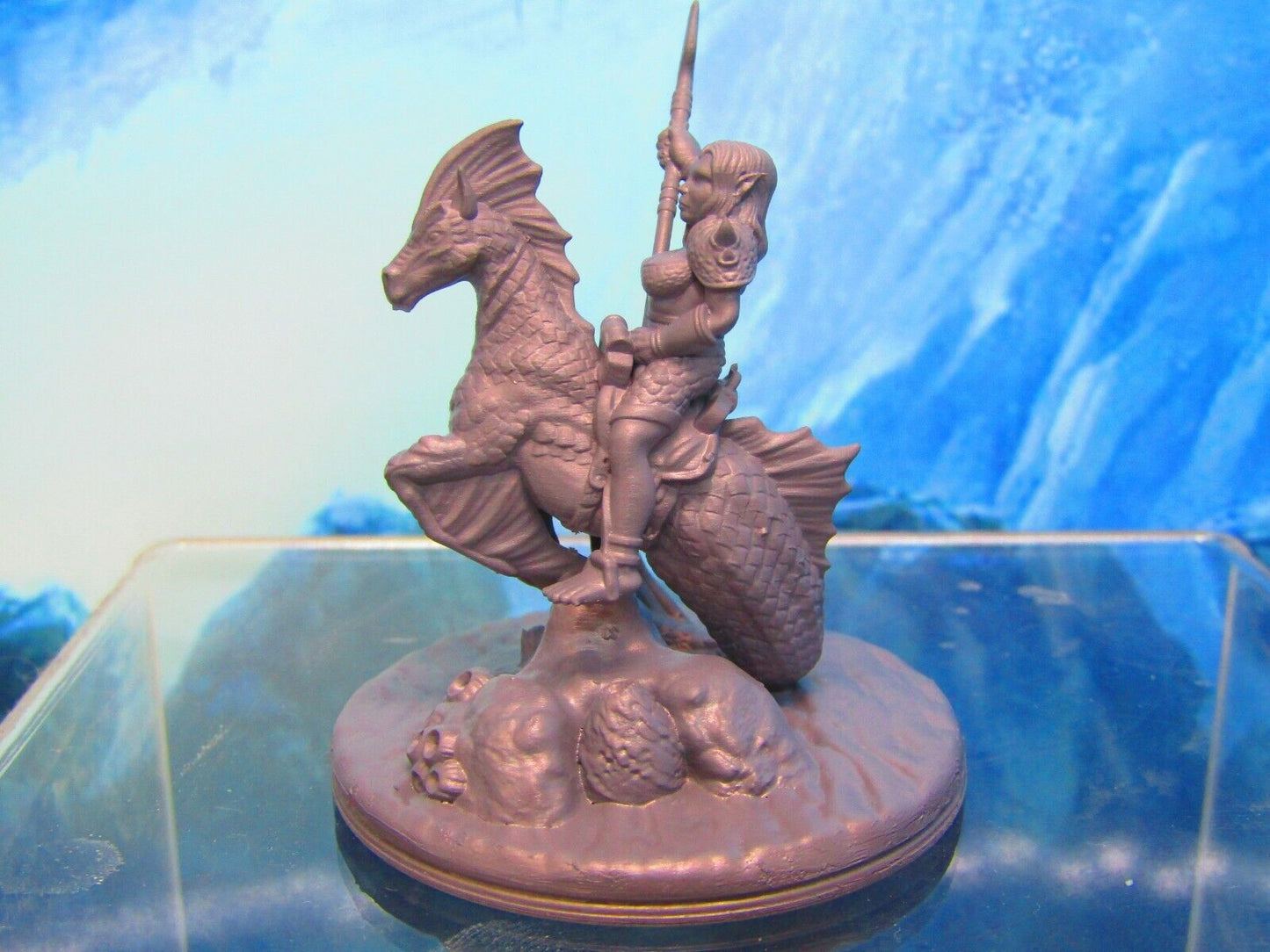 Sea Elf Rider on Sea Horse Mount Mini Miniature Figure 3D Printed Model 28/32mm